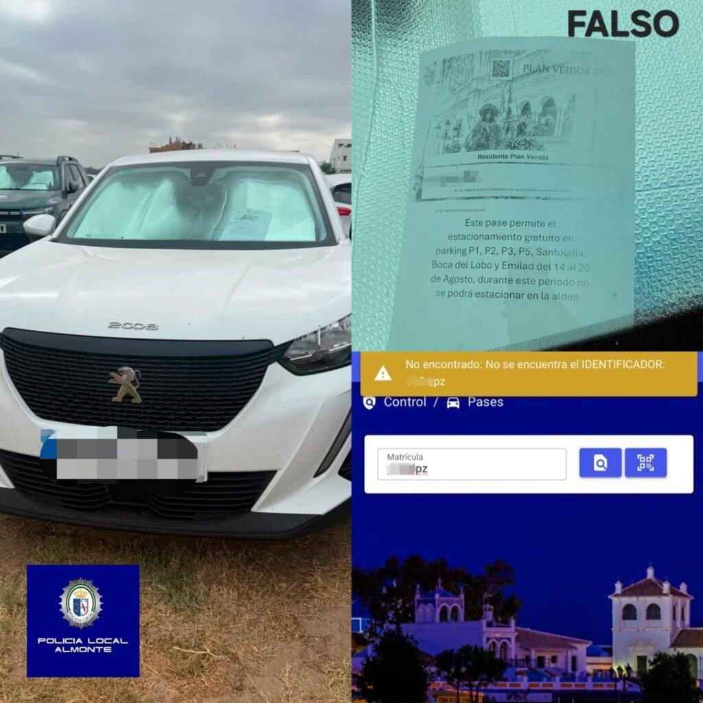 La Policía Local de Almonte detecta pases de aparcamiento presuntamente falsificados en El Rocío
